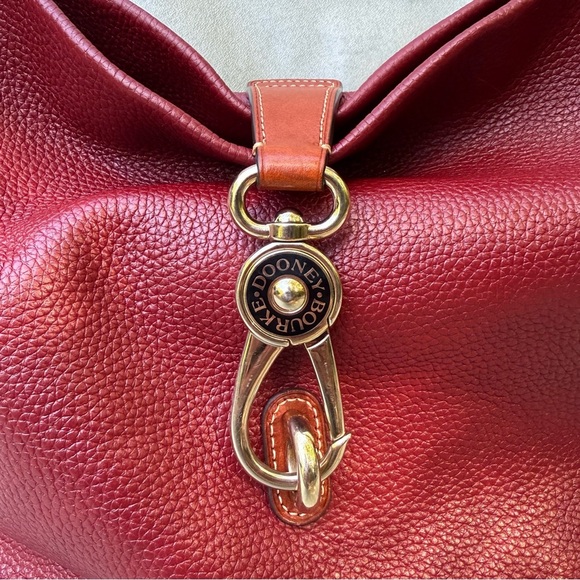 Dooney & Bourke Red Brown Pebble Grain Lucca Leather Lock Logo Shoulder Hobo Bag - Picture 2 of 12